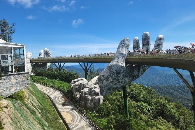 GOLDEN BRIDGE &MARBLE MOUNTAIN-AM PHU CAVE(Hell Cave)Private Tour - Golden Bridge, giant hands, and Flower Garden photo time