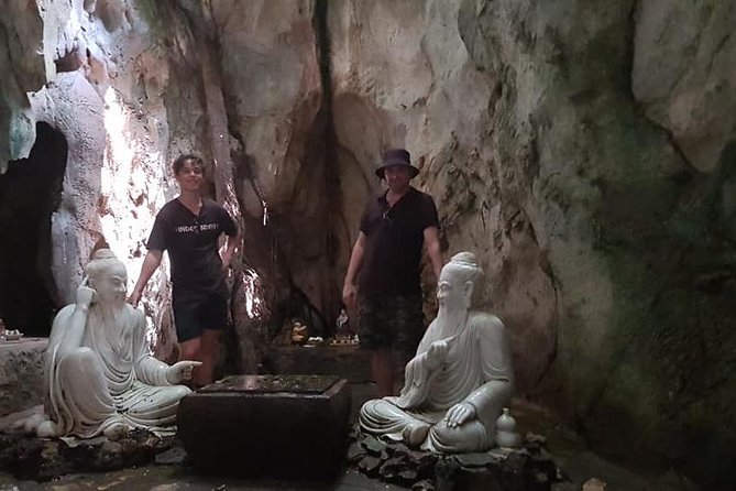 Marble Mountain & Basket Boat Ride- Buffalo Ride- Lantern Making - Tang Chon Cave and the war story inside Huyen Khong
