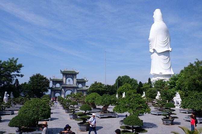 Morning Small group to Marble Mountains - Am Phu Cave - Monkey Mountain - Lady Buddha on Monkey Mountain: the statue stop that anchors the photos