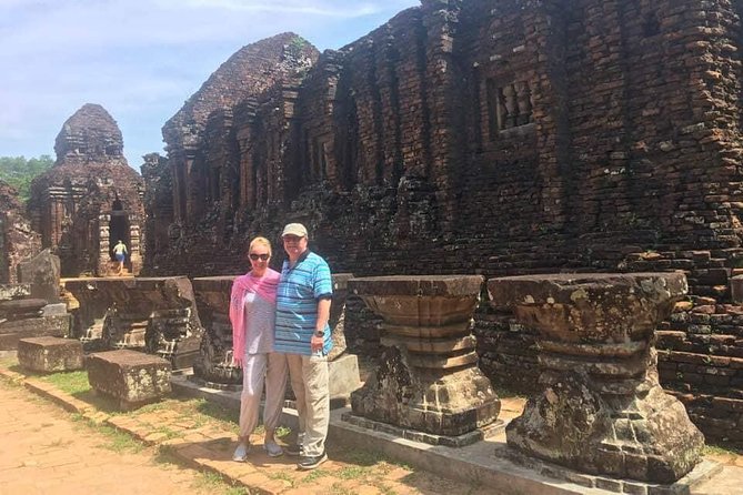 MY SON Tour & Hoi An Countryside with Basket Boat, Buffalo Ride,Farming Activity - My Son Sanctuary: walking through Cham architecture in a mountain valley